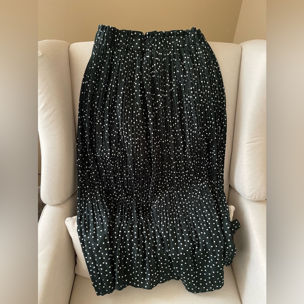 Dark green with white polka dots midi skirt
